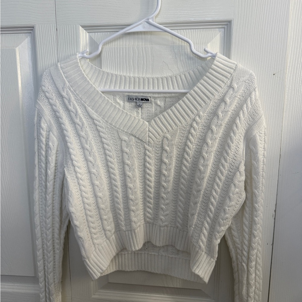Fashion Nova Ivory V-Neck Sweater